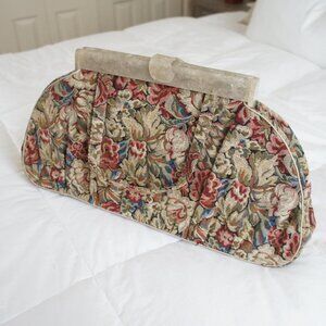 Large Vintage Floral Lucite Dumpling Bag Clutch